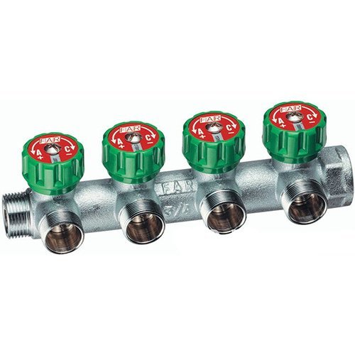 Регулирующий проходной коллектор FAR 1"х3/4" 4 выхода Регулирующий проходной коллектор FAR 1"х3/4" 4 выхода